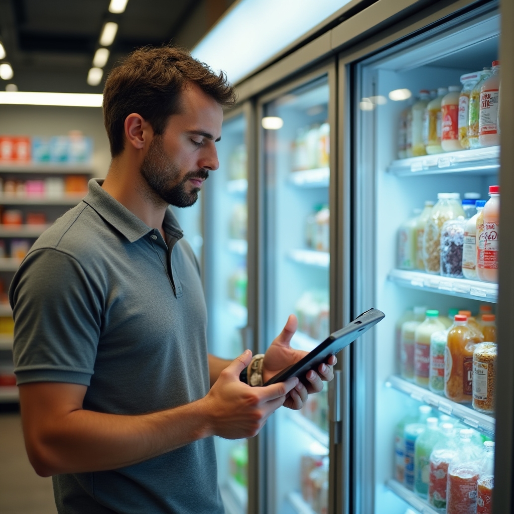 Produse în frigiderul unui magazin alimentar cu etichete de preț