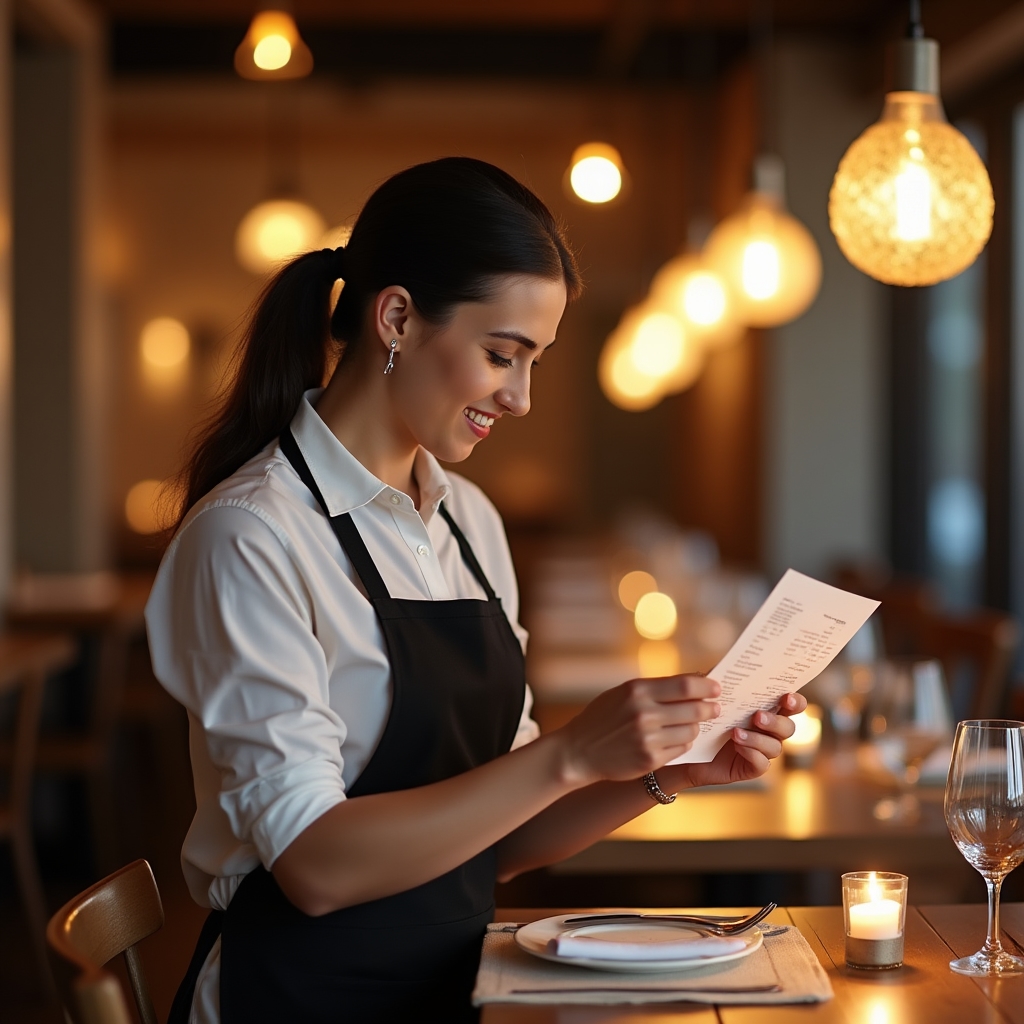 Ospătar verificând bonul fiscal la o masă de restaurant